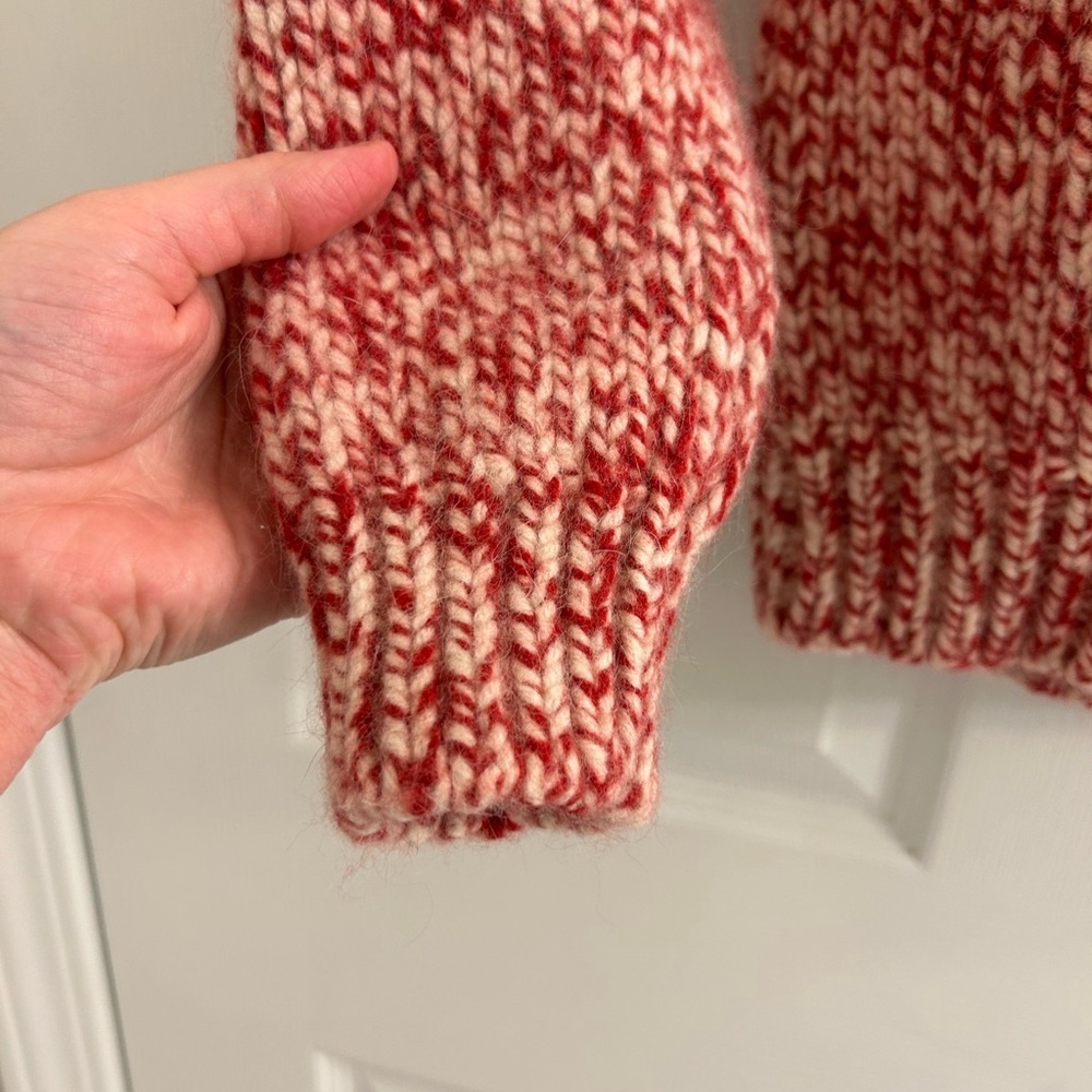 Eddie Bauer chunky knit sweater turtle red/white 70% lamb wool 20% rabbit size L - Picture 4 of 6